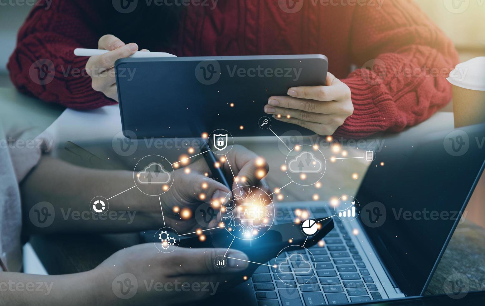 Digital transformation change management, internet of things , new technology bigdata and business process strategy, automate operation, customer service management, cloud computing photo