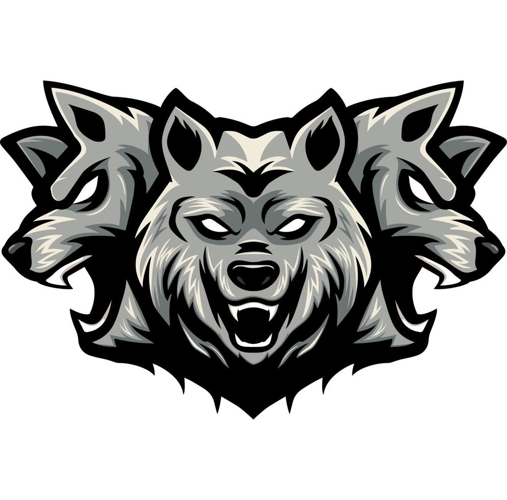 Three headed wolf mascot design vector
