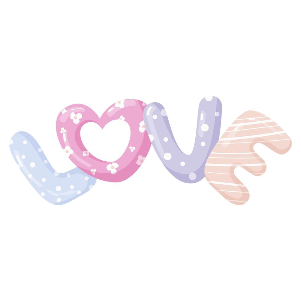 Word love. Set of vector elements, decorative element, word, lettering, simbol, sign