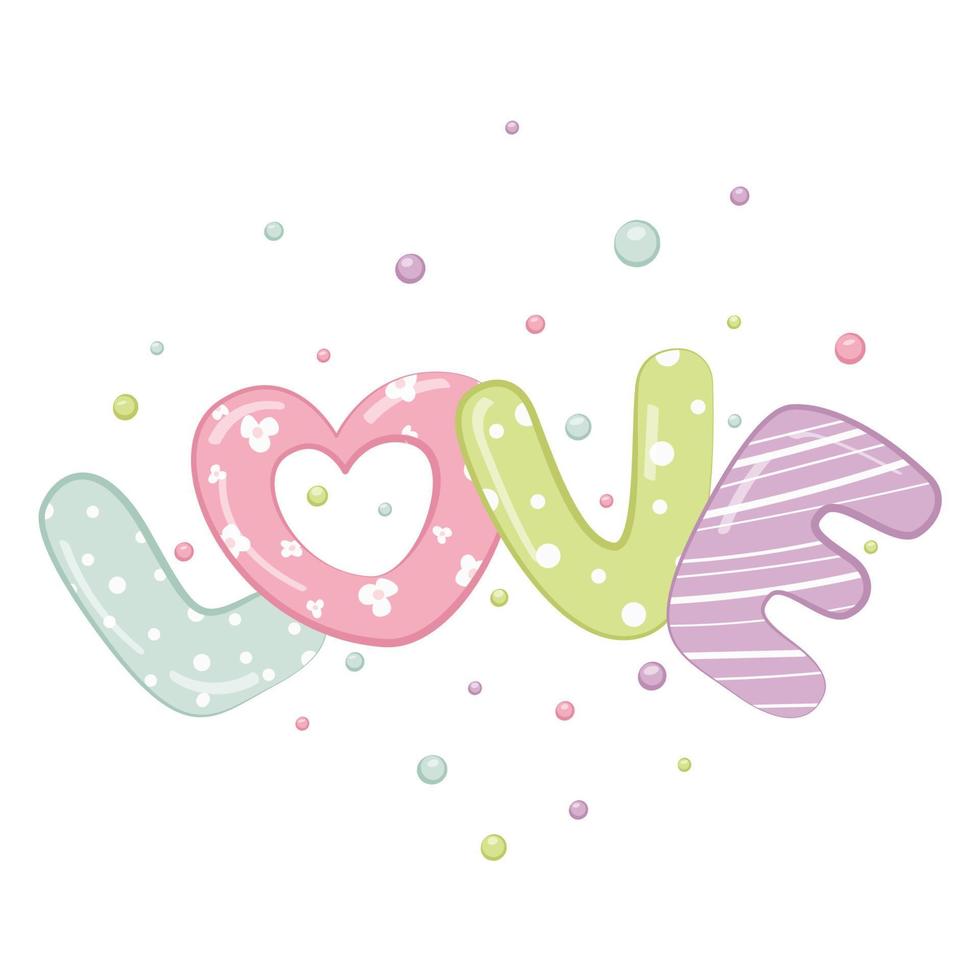 Word love. Set of vector elements, decorative element, word, lettering, simbol, sign. Background