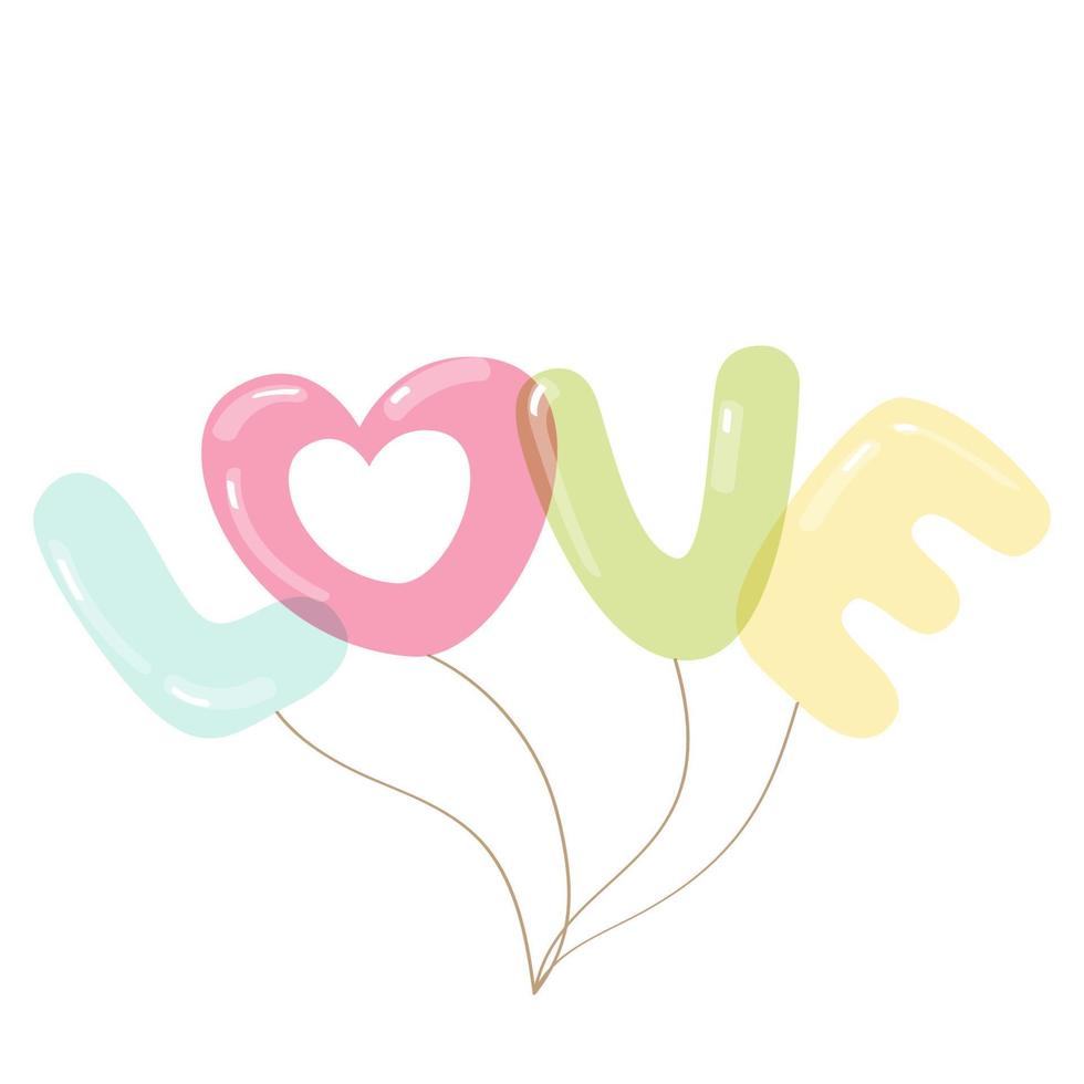 vector illustration inscription love in the form of balloons on ropes