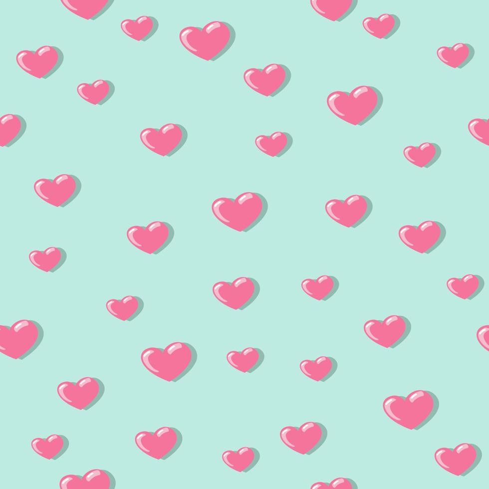 Seamless pattern of pink hearts on a turquoise background. Vector ...
