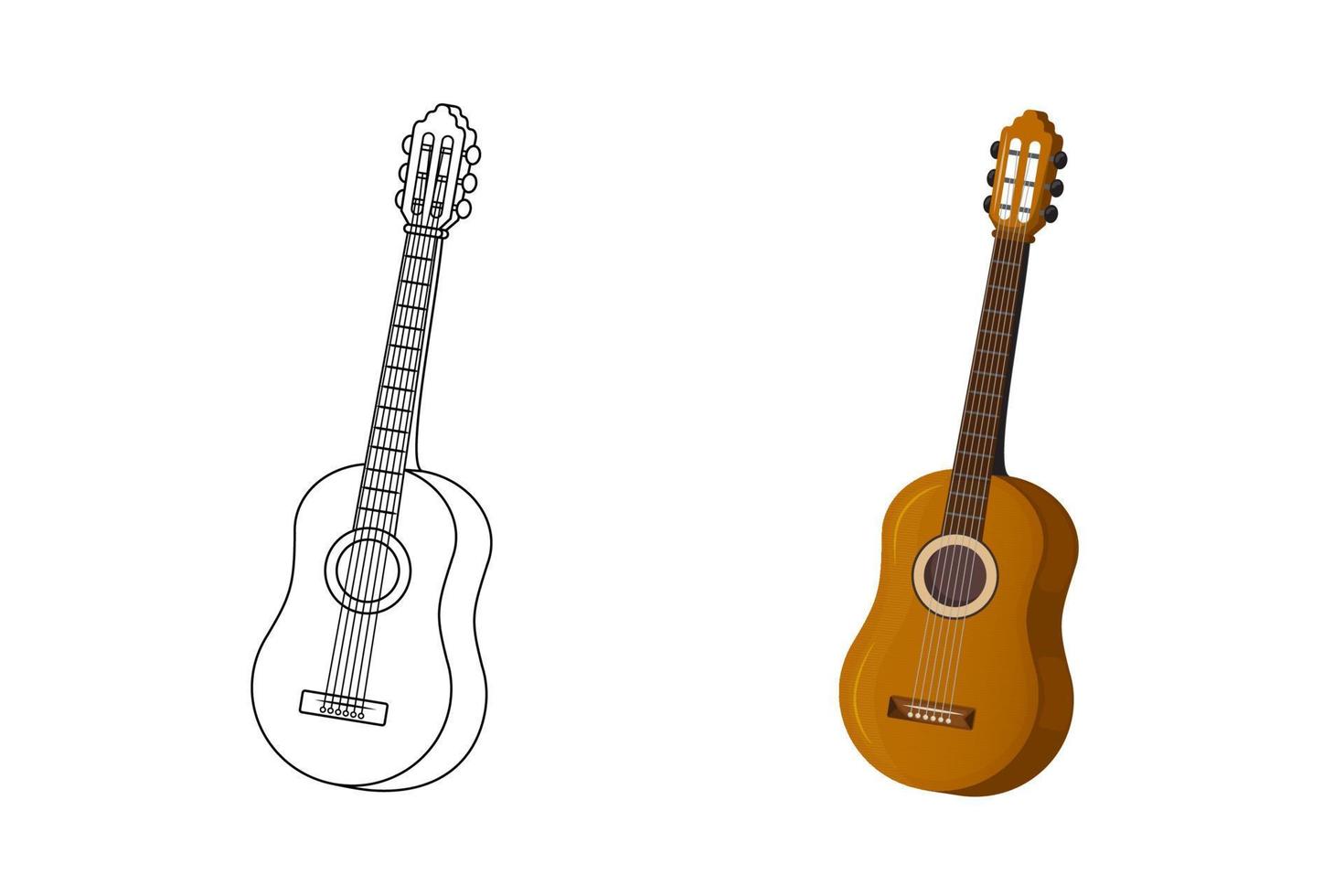 Coloring page for children - a classic musical instrument - guitar. Black and white illustration. Children's coloring book for elementary school. Vector. vector