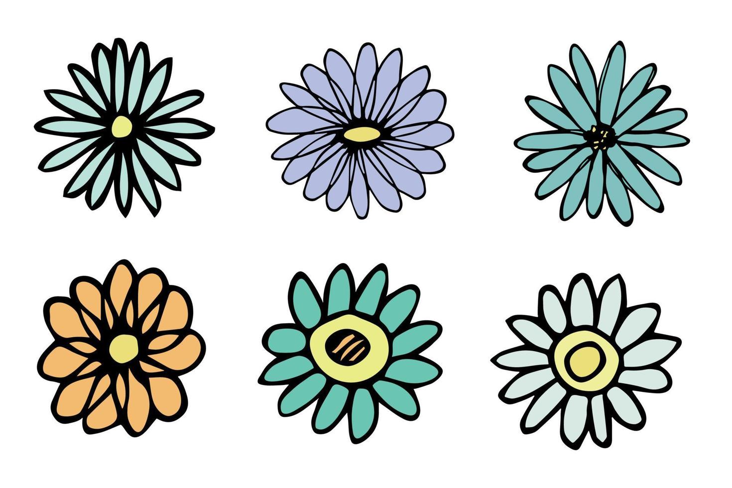 imágenes prediseñadas de flores simples. conjunto de garabatos florales dibujados a mano. para impresión, web, diseño, decoración, logotipo vector