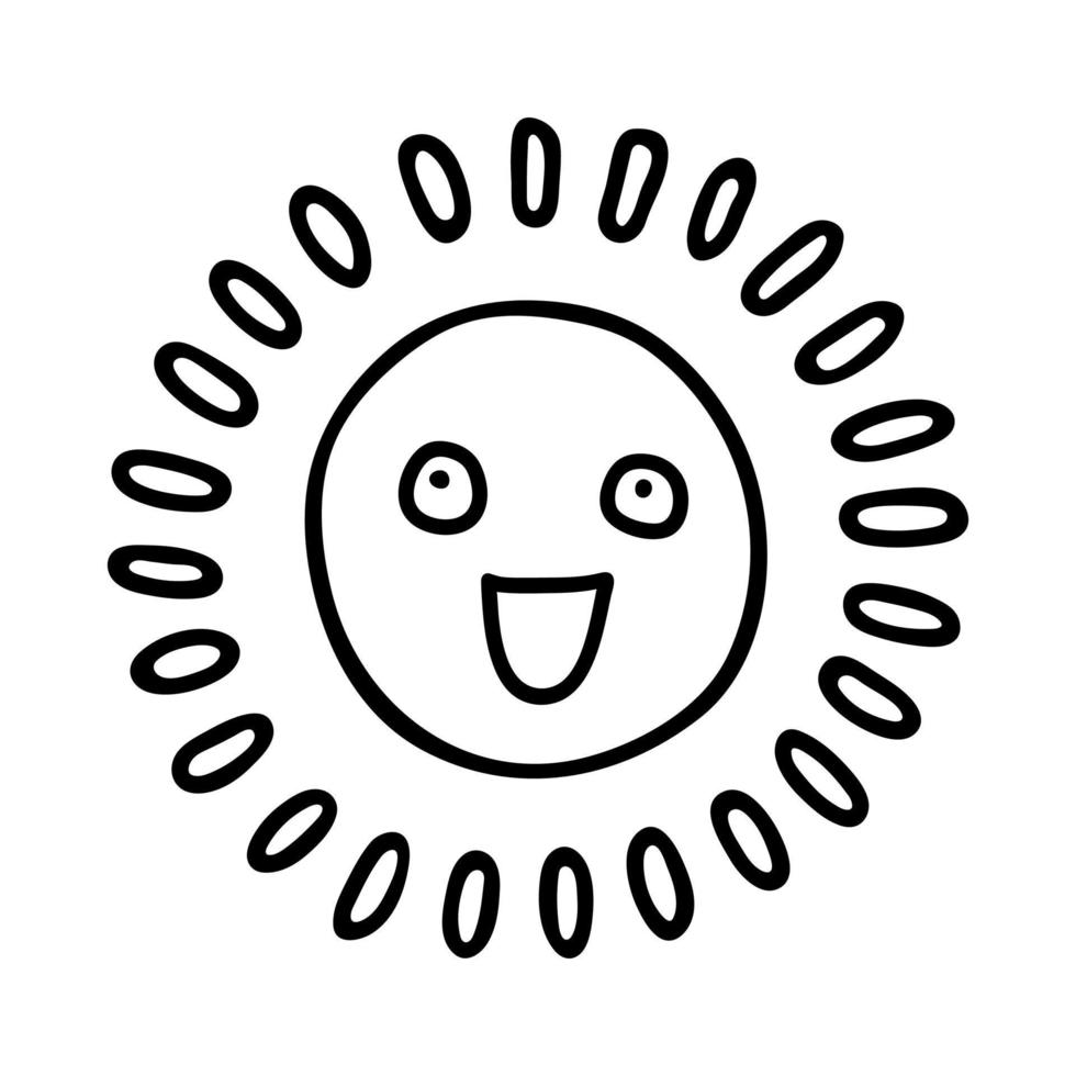 emoji de sol feliz dibujado a mano. garabato de verano. elemento de vector único para el diseño