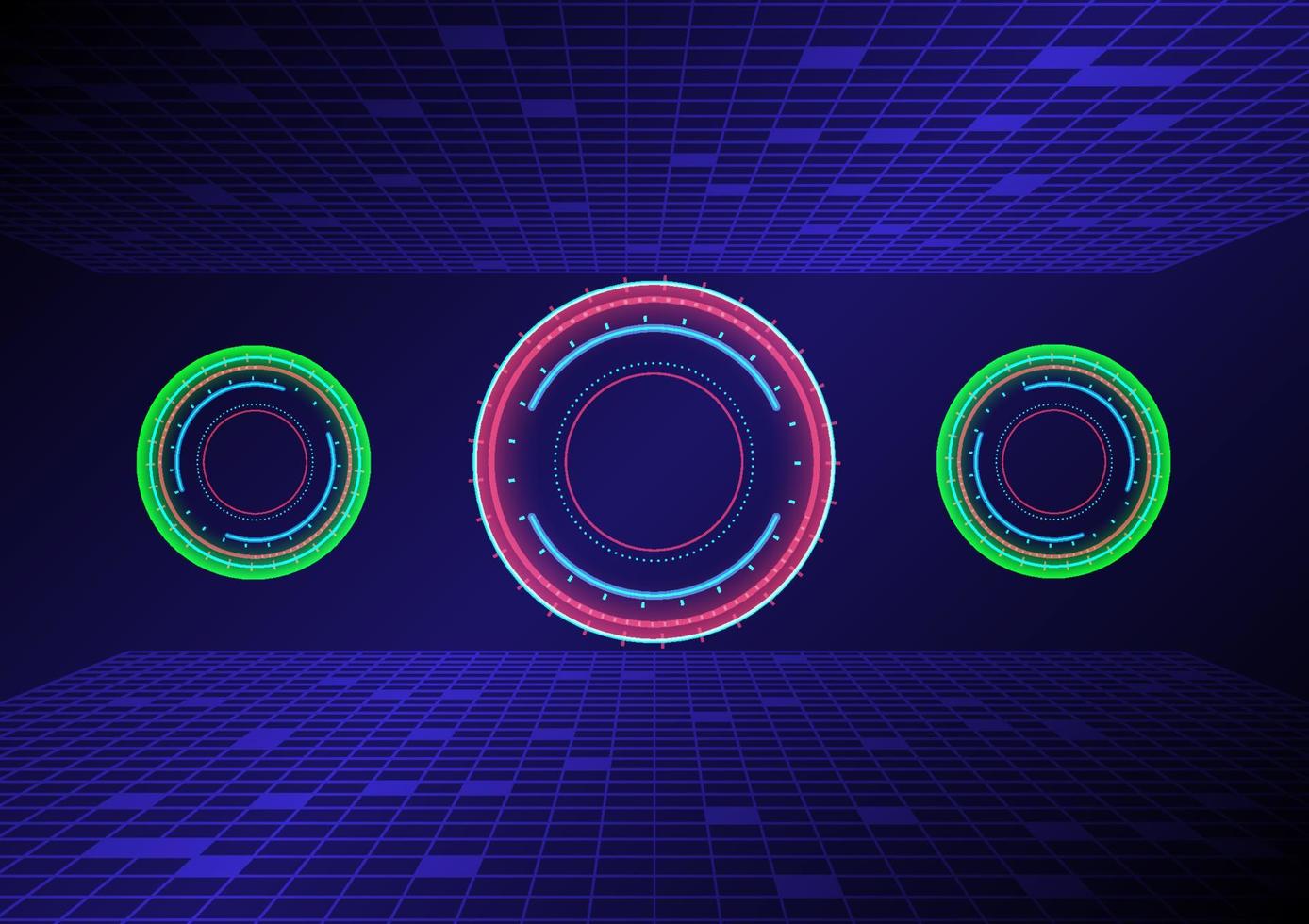 Hi-tech circle with a rectangular shapes on a blue and red abstract background.  Futuristic communication and connection concept. cyberspace, and digital innovation vector