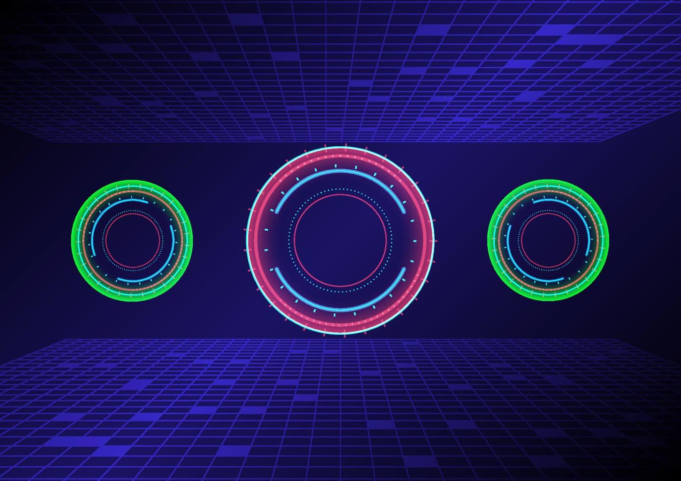 Hi-tech circle with a rectangular shapes on a blue and red abstract background.  Futuristic communication and connection concept. cyberspace, and digital innovation vector