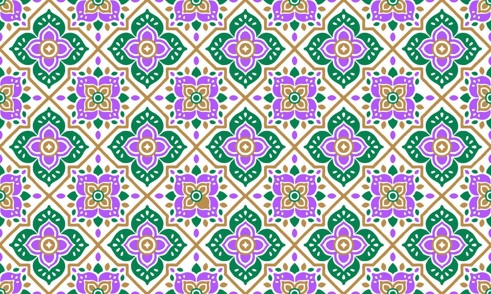 Ethnic Abstract Background cute Green Purple Gold Flower geometric tribal folk Motif Arabic oriental native pattern traditional design carpet wallpaper clothing fabric wrapping print batik folk vector