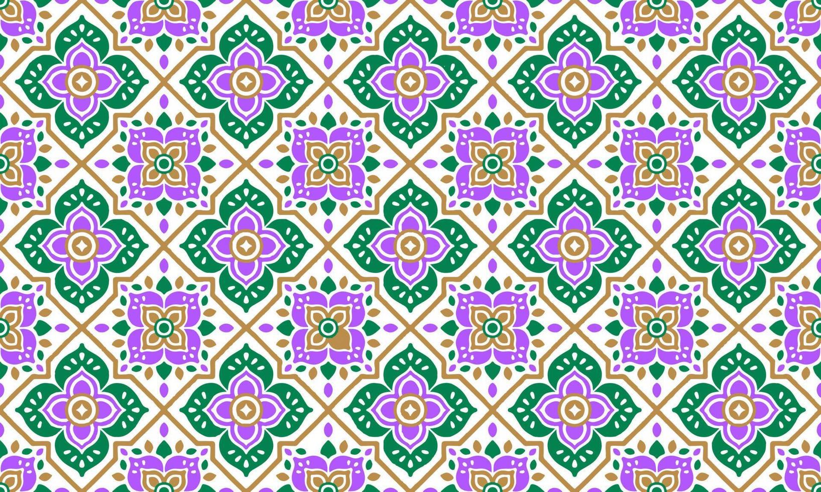 Ethnic Abstract Background cute Green Purple Gold Flower geometric tribal folk Motif Arabic oriental native pattern traditional design carpet wallpaper clothing fabric wrapping print batik folk vector