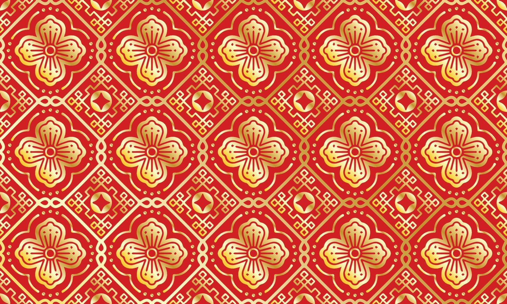 Ethnic Chinese Traditional Flower Background Cute Red Gold geometric tribal ikat folk Motif oriental native pattern design carpet wallpaper clothing fabric wrapping print batik folk knit vector