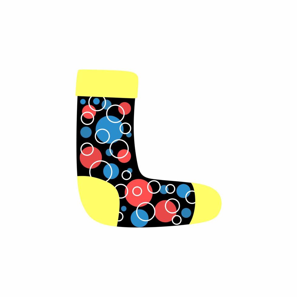 Sock isolated on white background. Abstract pattern. Circles on black background. Doodle. Funny ornament. vector