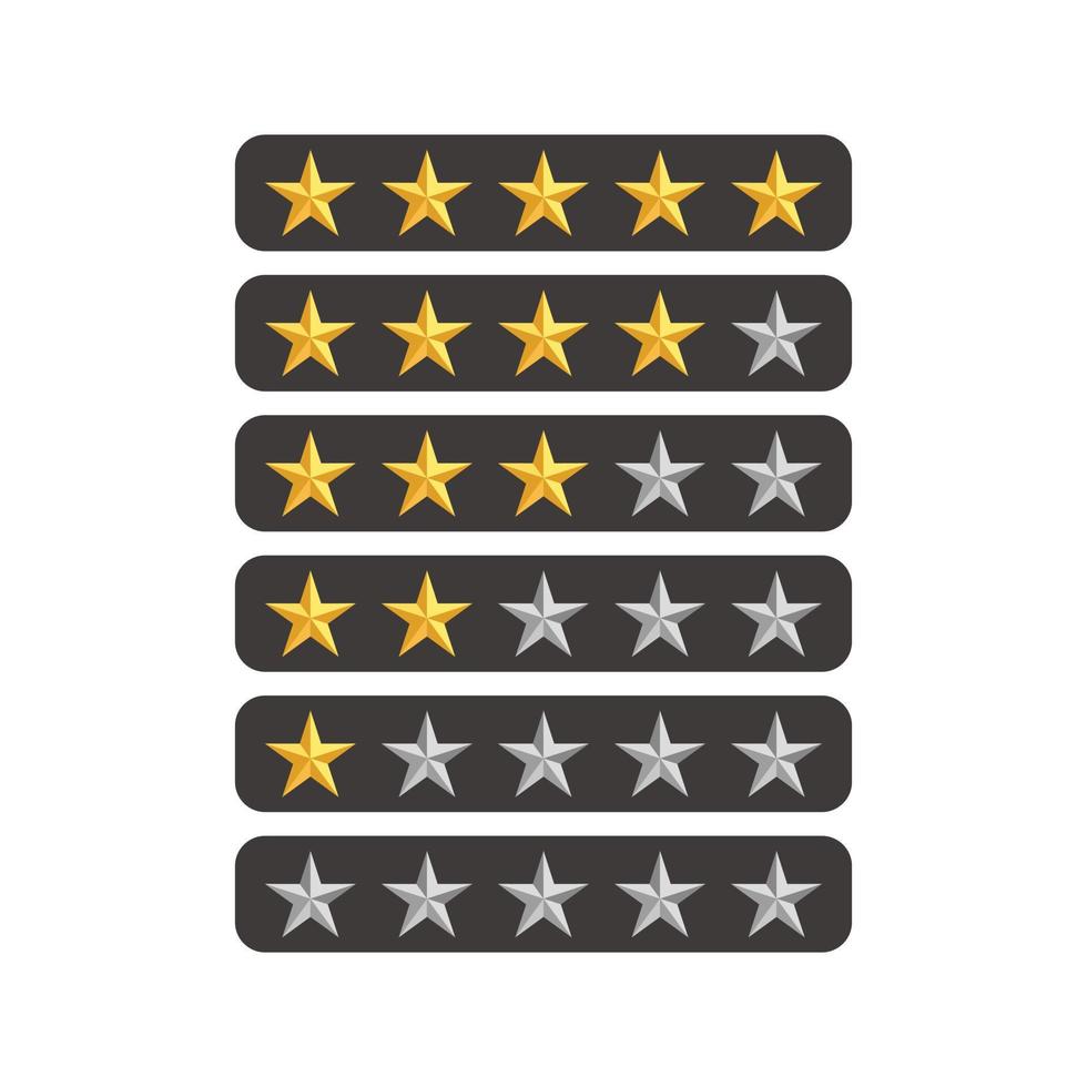 Set of five gold star rating symbols icon vector