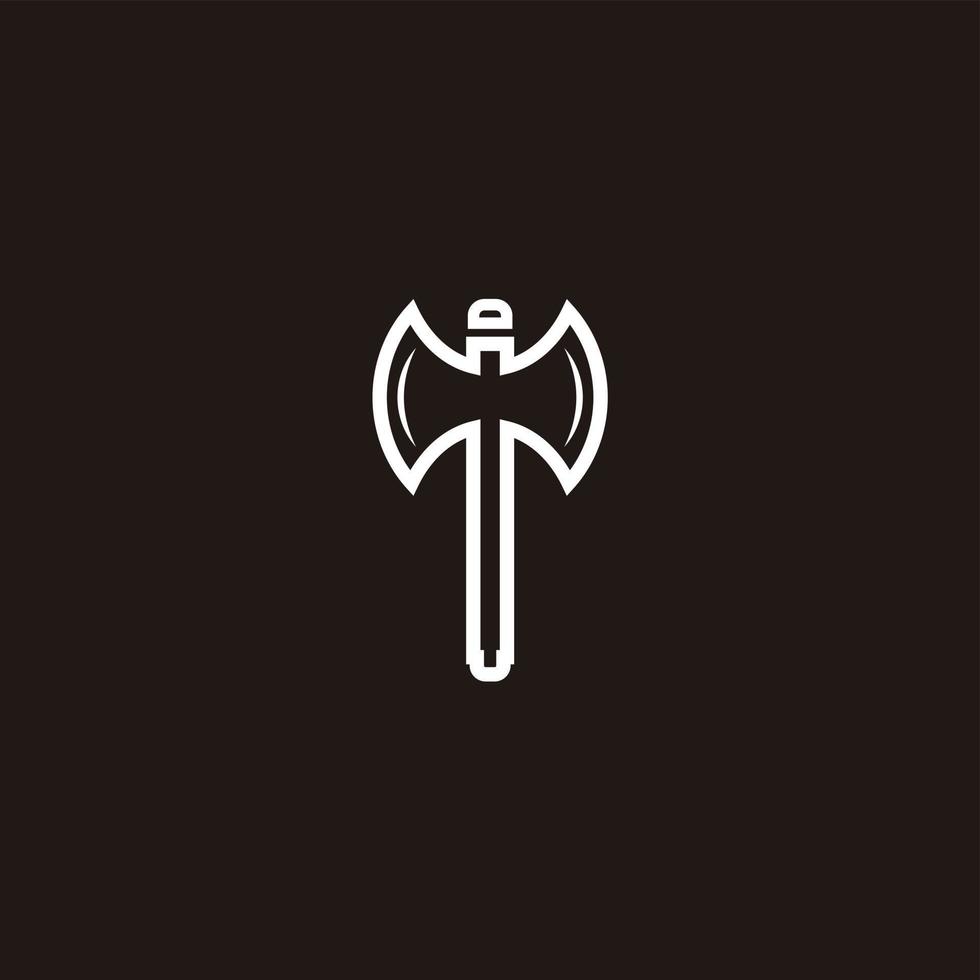 Medieval axe icon isolated on black background. Battle axe, executioner axe, cartoon axe. Logo design vector Illustration