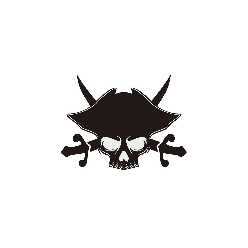 Pirate skull logo. head of skeleton and sabers. pirate symbol. Vector illustration
