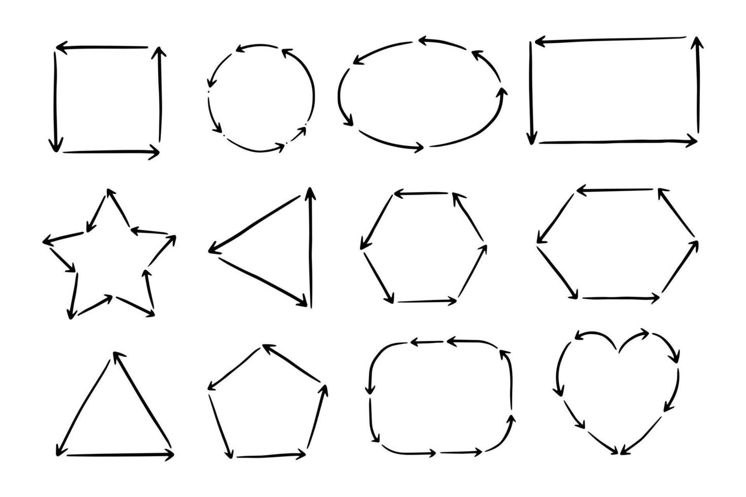 marco con componentes de flecha en forma de cuadrados, círculos, elipses, amor, estrellas y otros vector