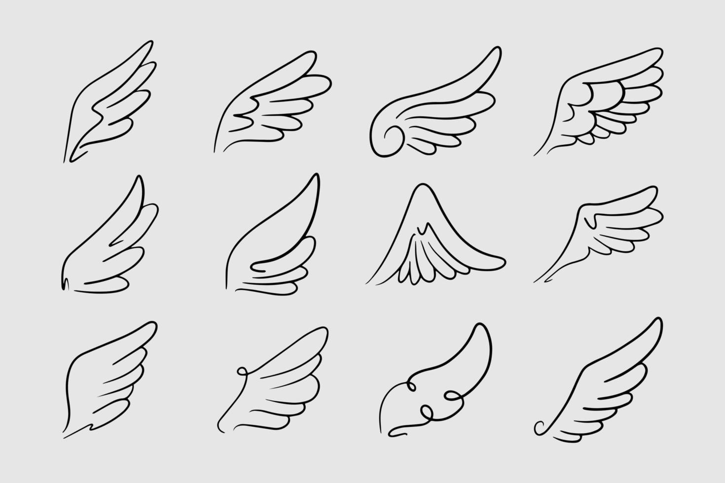 Sketch angel wings. Angel feather wing. Vector illustration.