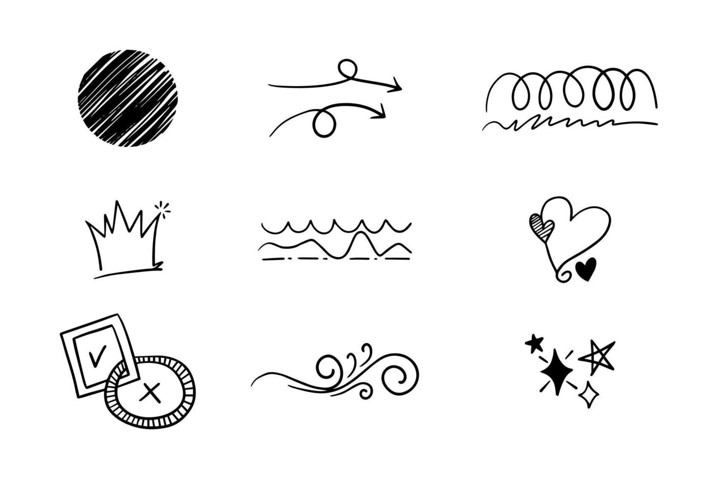 doodle design components consisting of circles, crowns, crosses, winds, stars and others vector