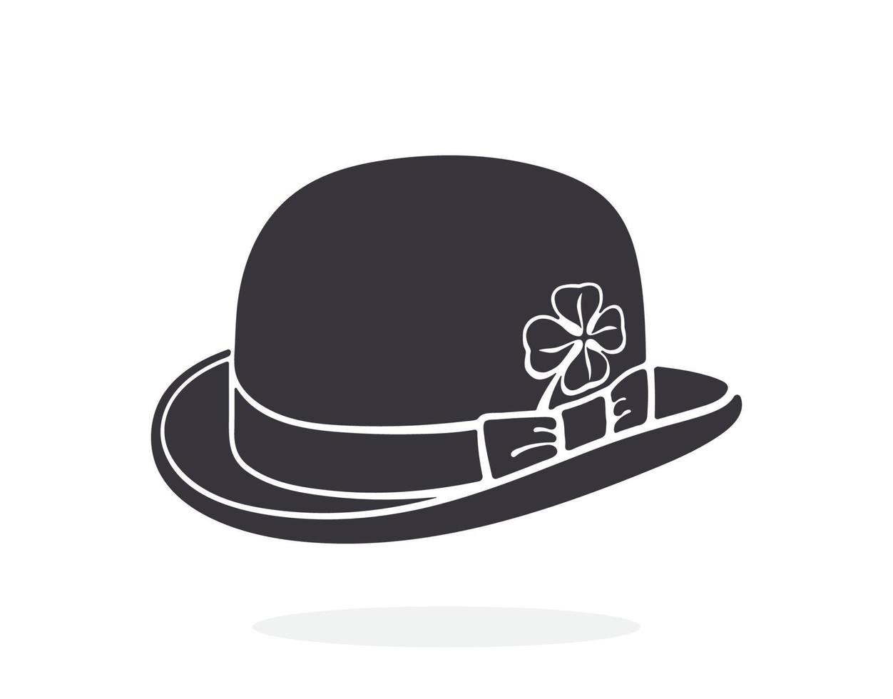 Silhouette icon of bowler hat with clover vector
