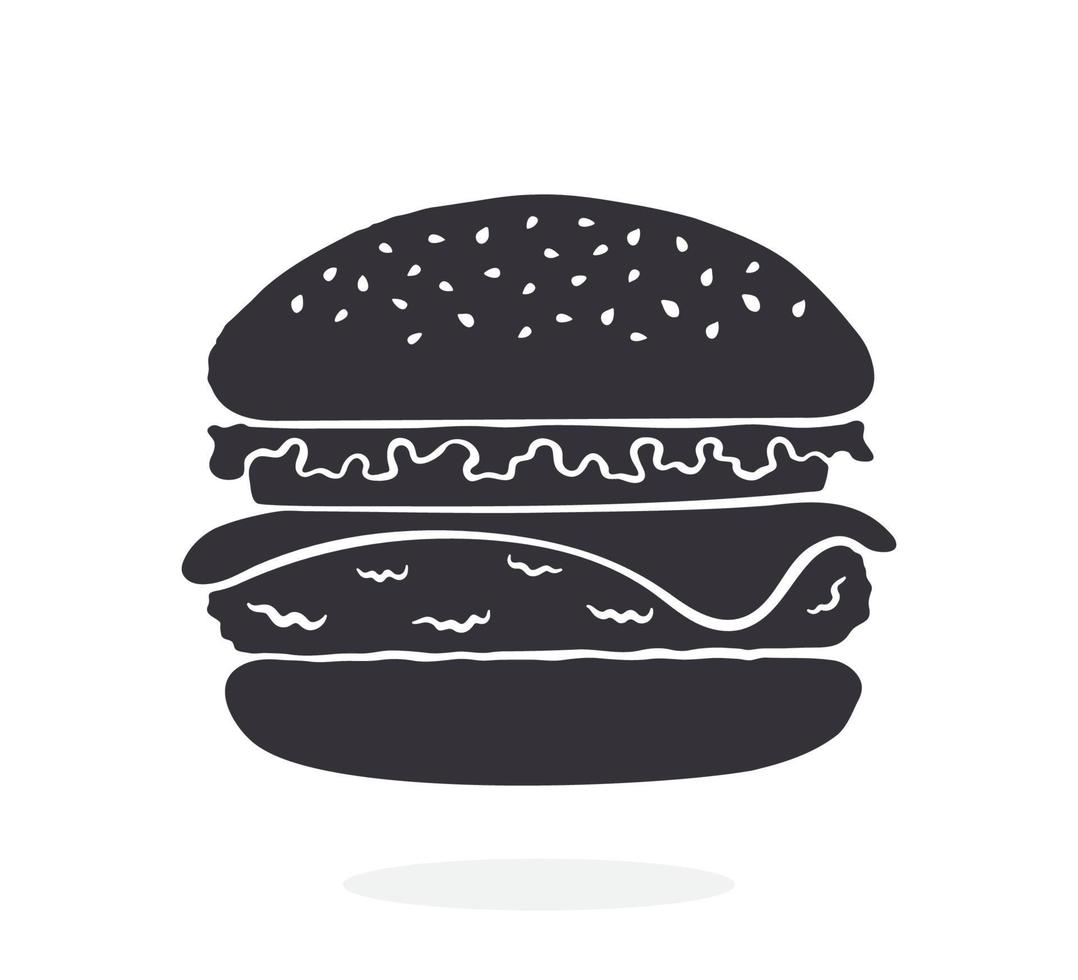 Silhouette icon of hamburger with cheese, tomato and salad vector