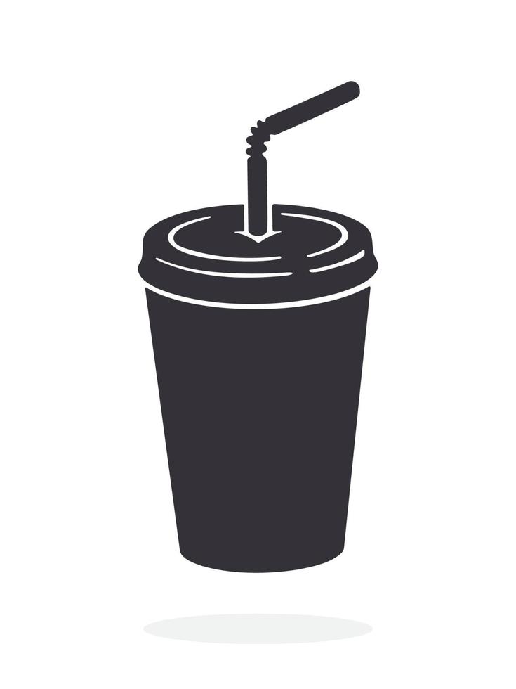 Silhouette icon of disposable glass of paper with soda and straw vector