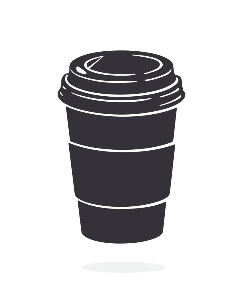 Silhouette icon of disposable paper cup with coffee or tea vector
