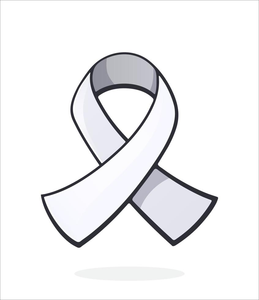 cinta blanca, símbolo internacional de concienciación sobre el cáncer de pulmón, poner fin a la violencia masculina contra las mujeres y las niñas. pegatina en estilo de dibujos animados con contorno. aislado sobre fondo blanco vector