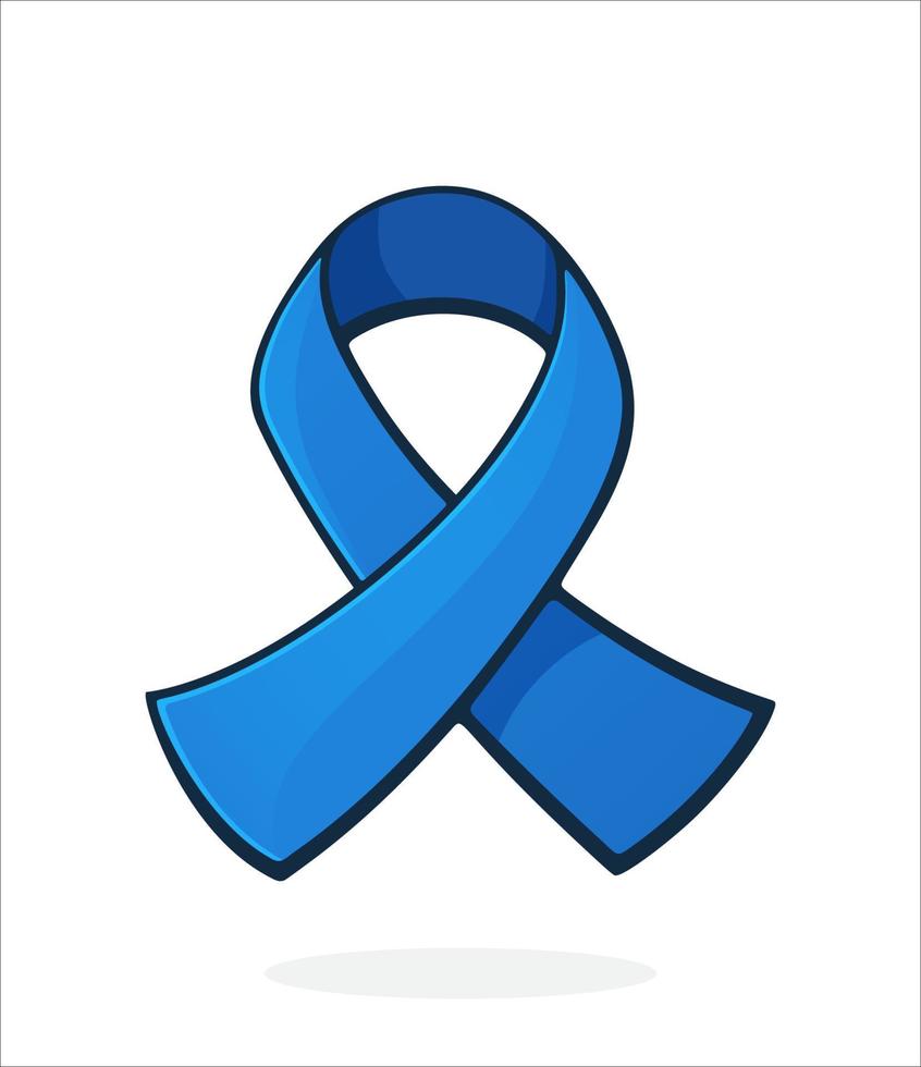 cinta de color azul, símbolo internacional de la conciencia del cáncer de colon. diseño gráfico con contorno. aislado sobre fondo blanco vector