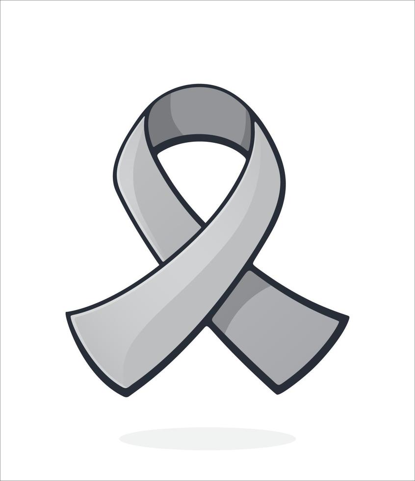 Grey color ribbon, international symbol of brain tumor awareness. Sticker with contour. Isolated on white background vector