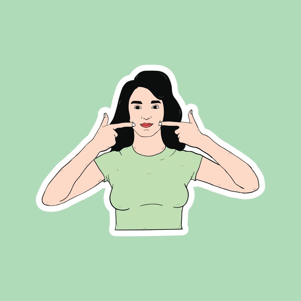 woman and two fingers on the cheek vector