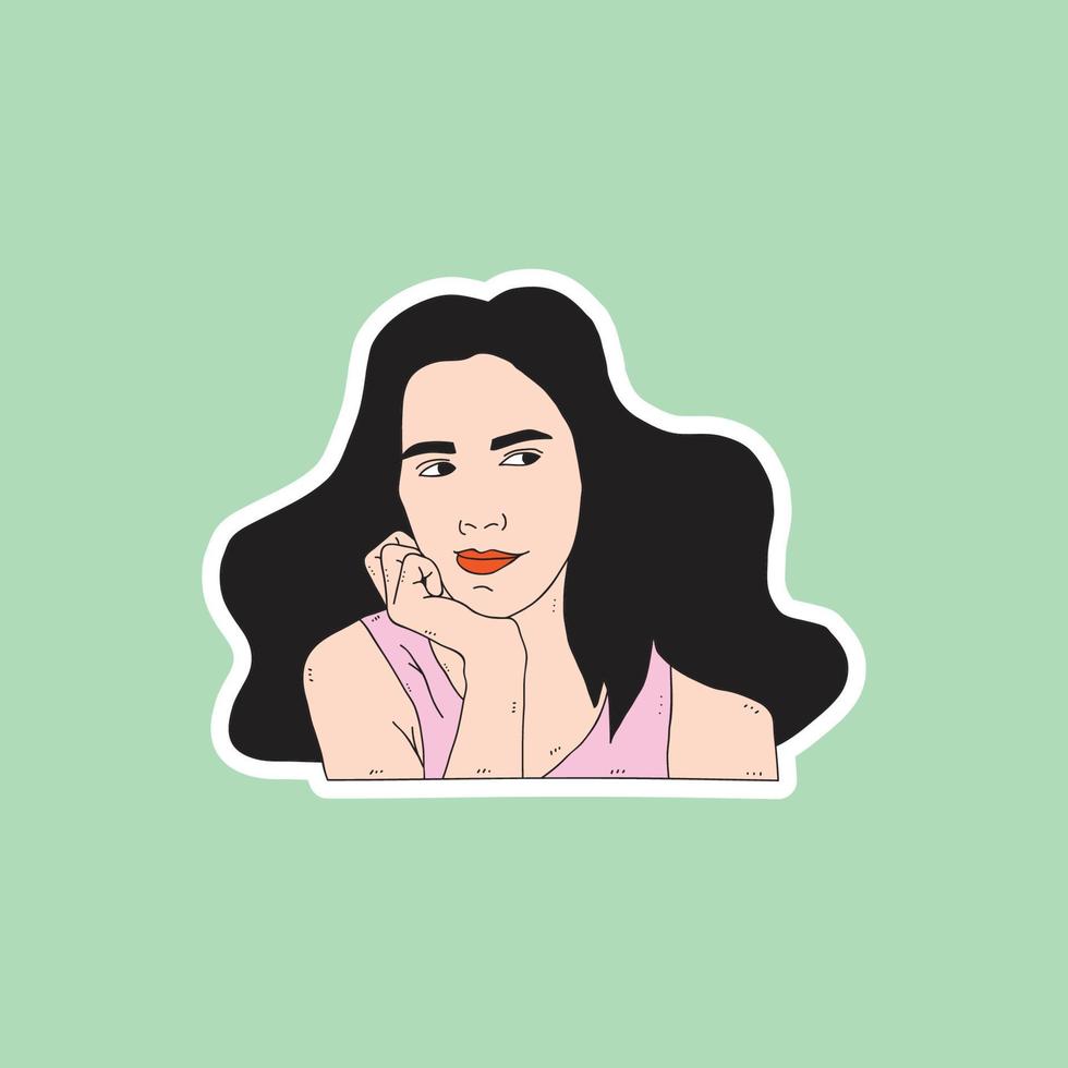 woman and hand gesture on chin vector