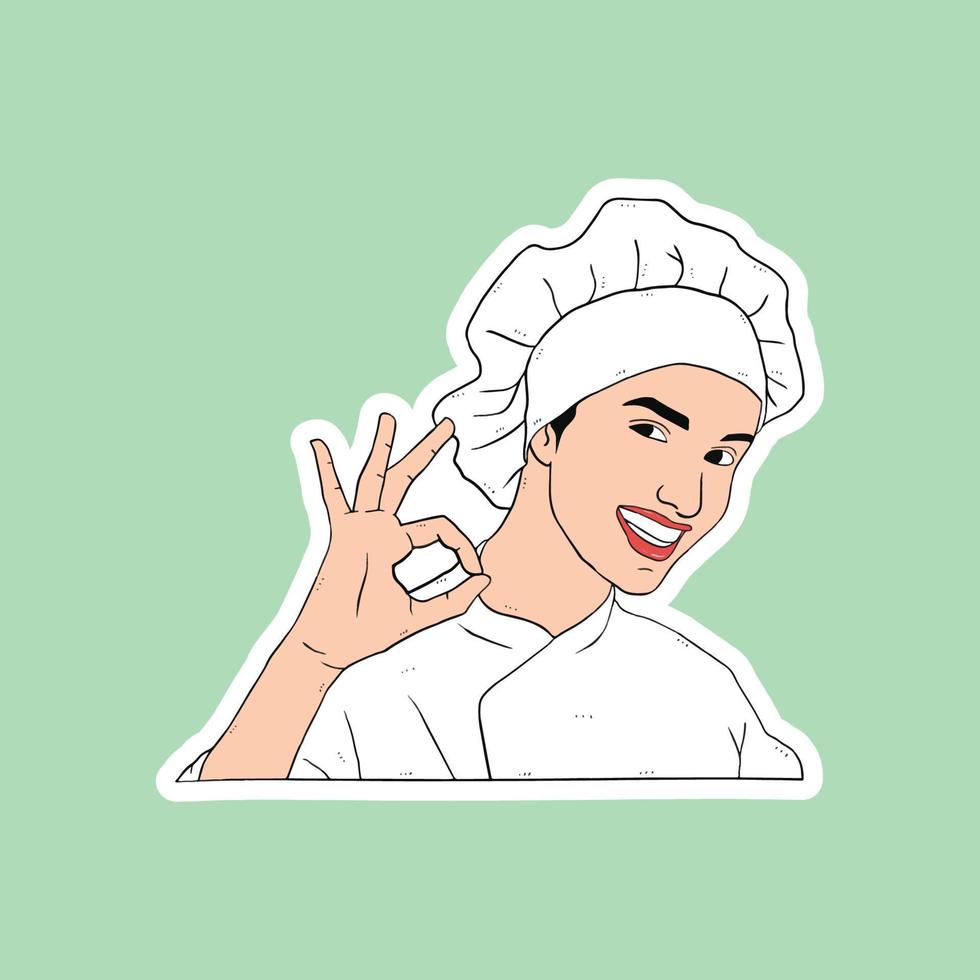 chef mujer con gesto de la mano vector