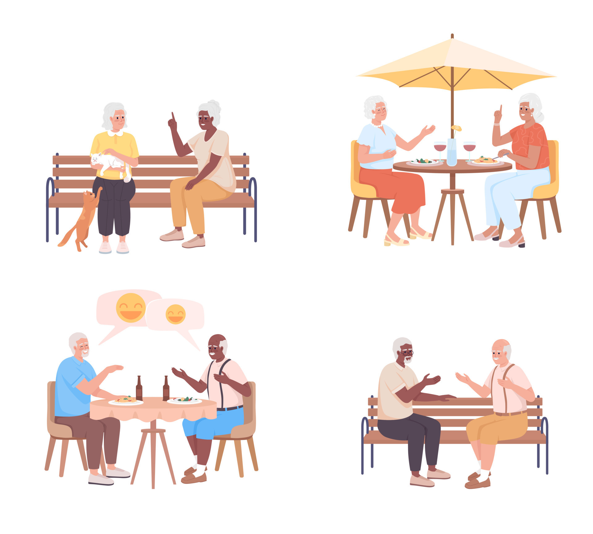 Socializing For Seniors Semi Flat Color Vector Characters Set Social socializing-for-seniors-semi-flat-color-vector-characters-set-social