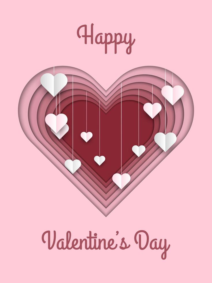 Happy Valentine's Day greeting card with paper cut hearts vector