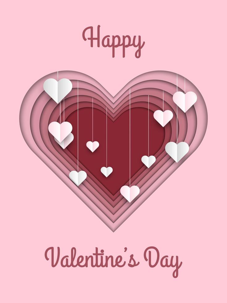 feliz tarjeta de felicitación del día de san valentín con corazones cortados en papel vector