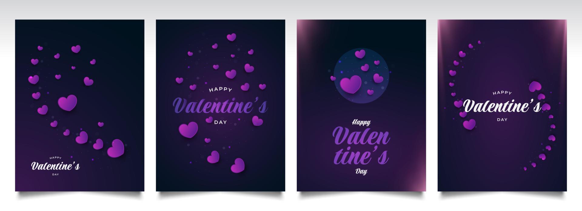 Valentine's Day Card or Poster Design with 3D Purple Heart Illustration. Happy Valentine's Day Typography vector