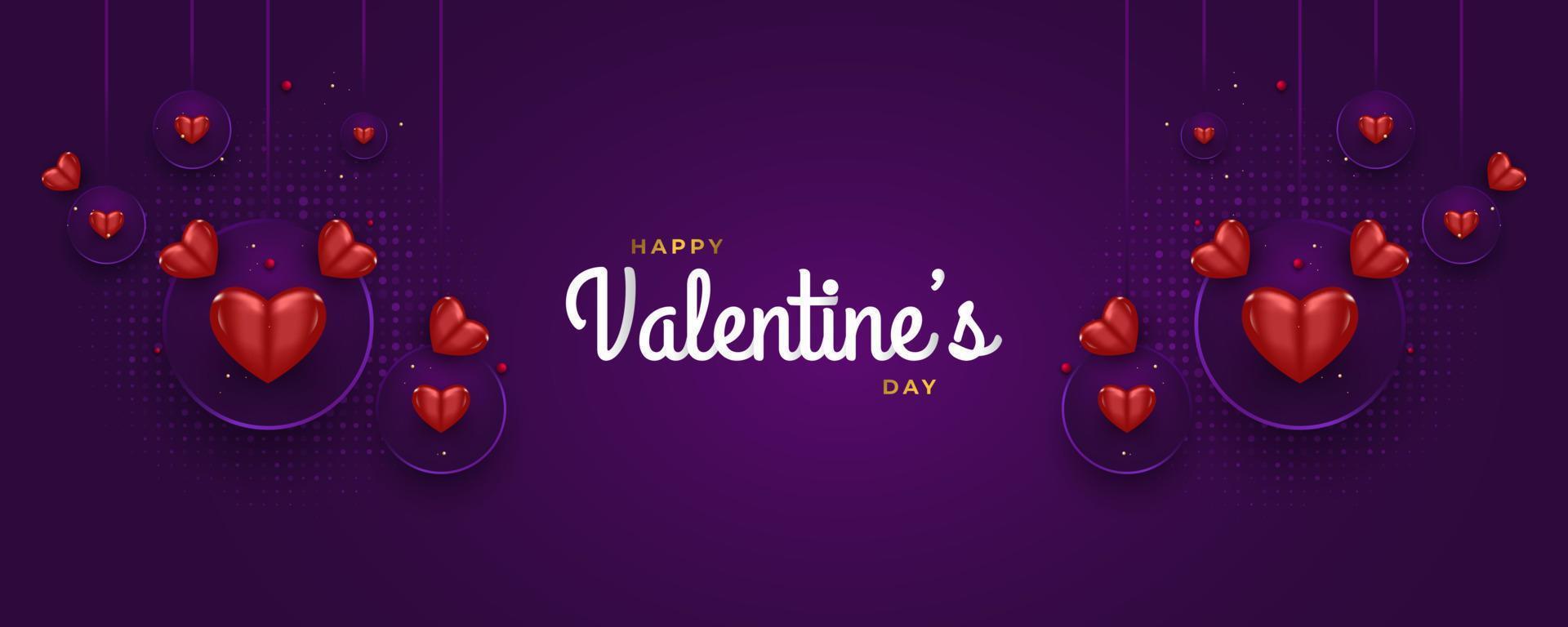 Valentines Day Banner with Purple Background and Cute Red Heart Illustration. Valentine's Day Decoration Elements vector