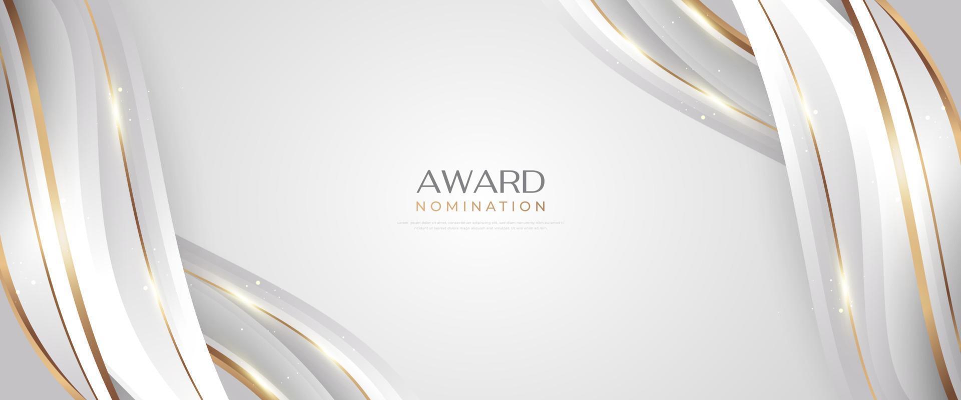 lujoso y elegante fondo ondulado blanco y dorado con líneas doradas y luz brillante. se puede utilizar para el diseño de premios, pancartas, tarjetas, nominaciones, ceremonias, invitaciones formales o certificados vector