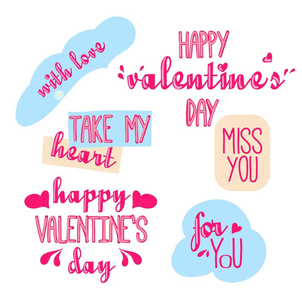 feliz día de san valentín texto vectorial. texto de letras a mano aislado sobre fondo blanco. conjunto de inscripciones vectoriales. feliz día de san valentín diseño vectorial tipográfico para tarjetas de felicitación y afiches, pancartas. vector