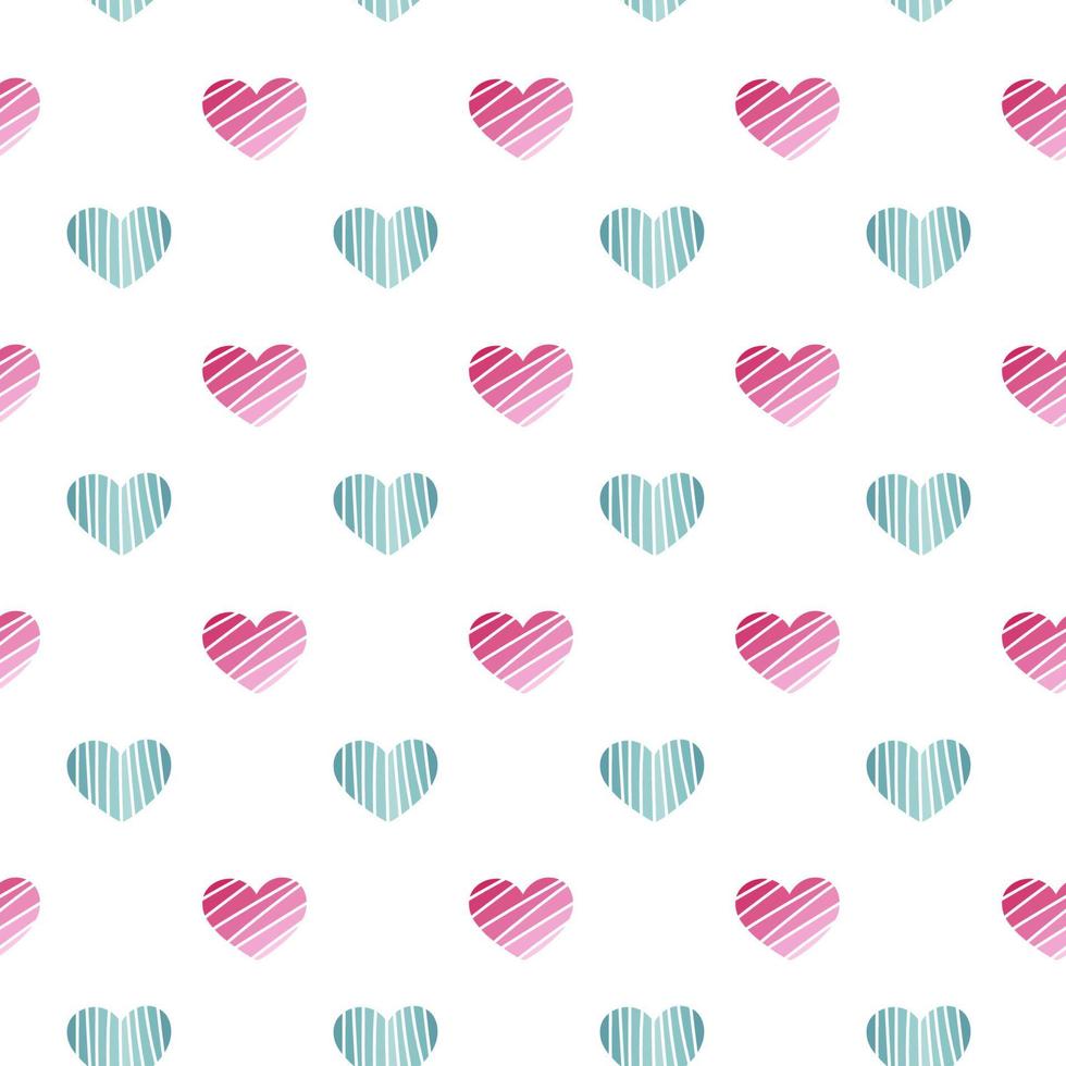 Simple hearts seamless vector pattern. Valentines day background. Flat design endless chaotic texture made of tiny heart silhouettes. Shades of red.