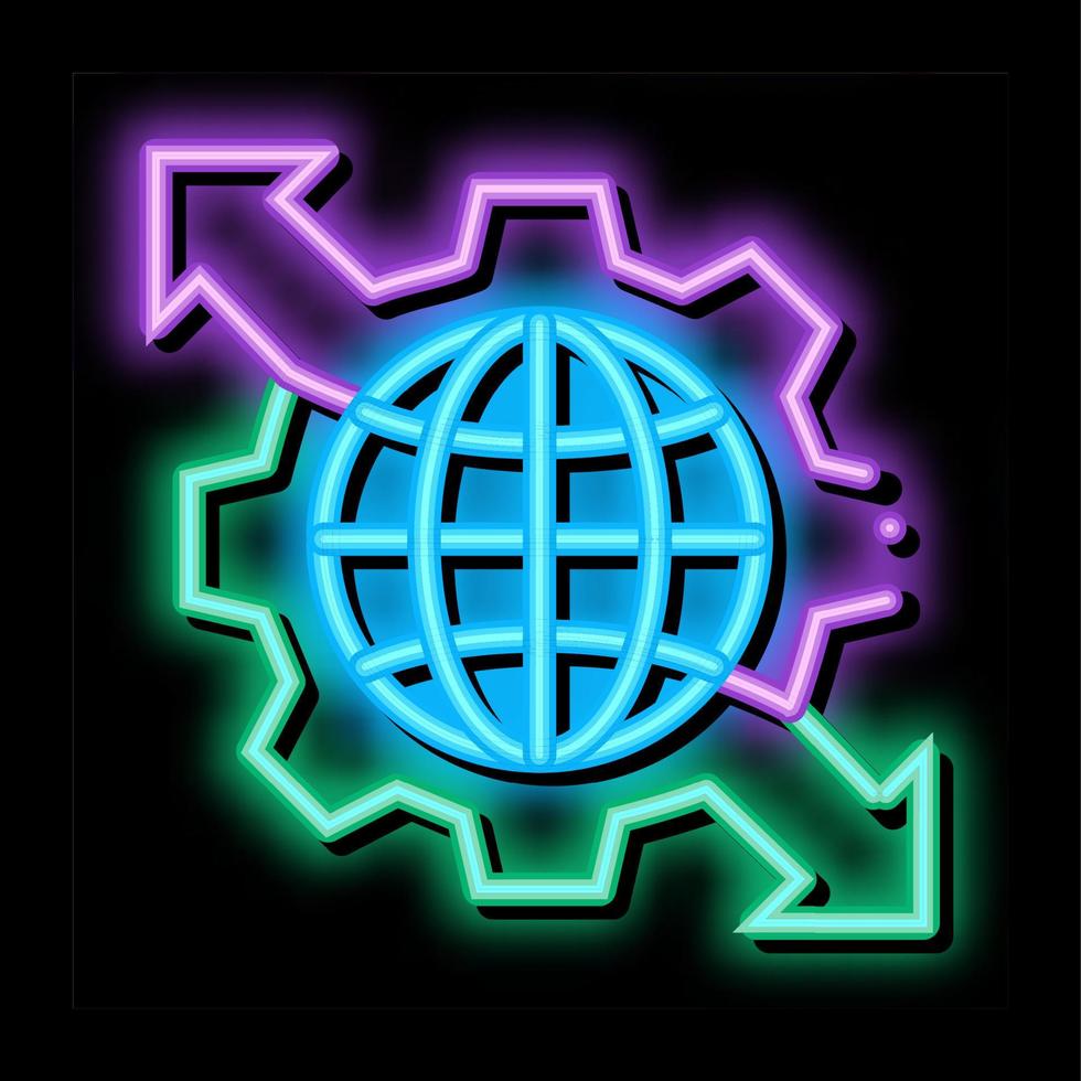 sphere and mechanical gear with arrows neon glow icon illustration vector