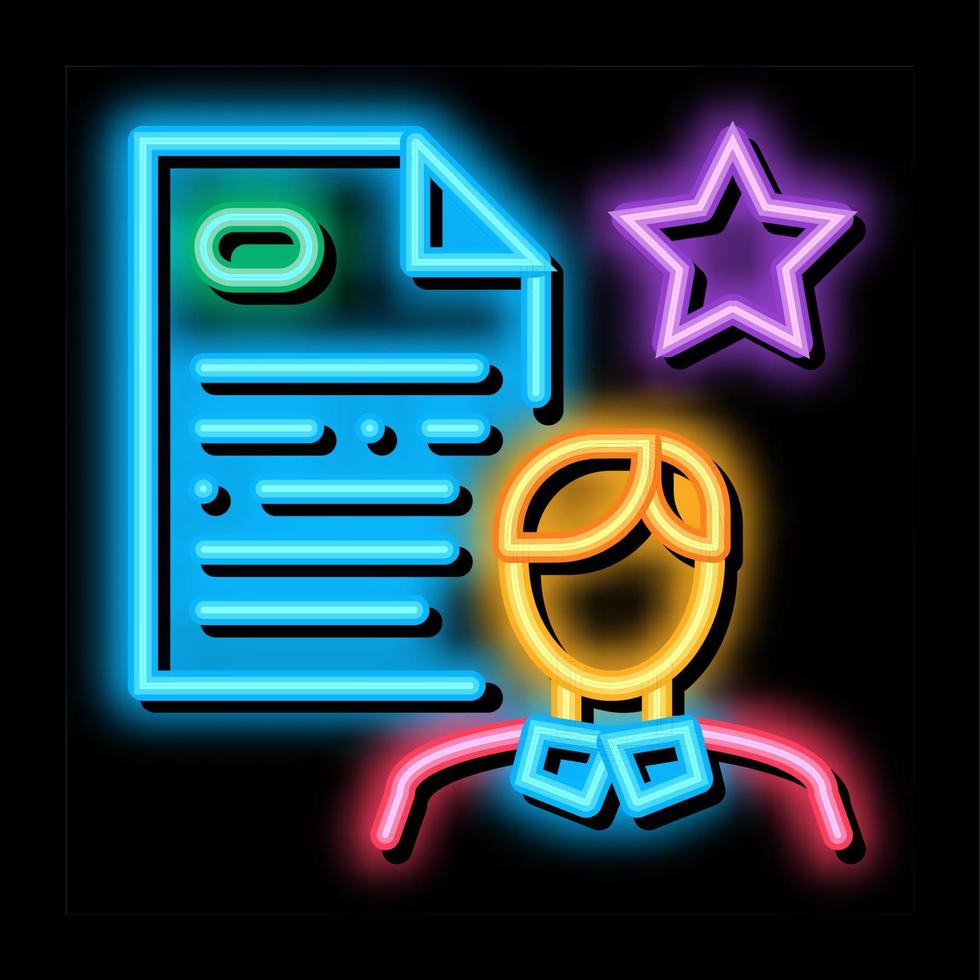 empleado cv neon resplandor icono ilustración vector