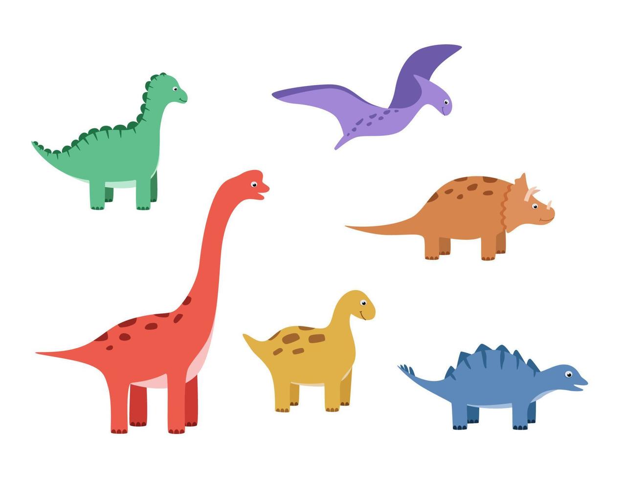 Cartoon set of funny dinosaurs. Vector illustration of cute dinosaur characters