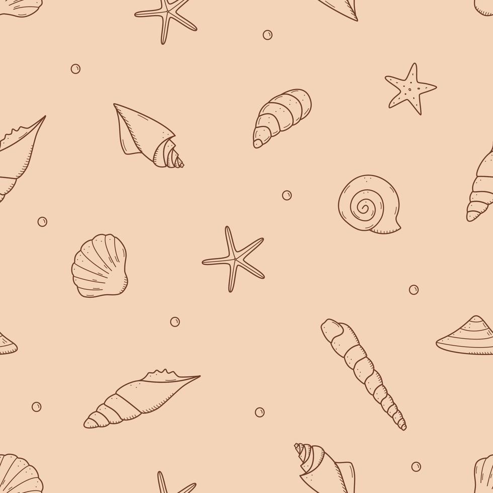 Seamless pattern background of seashells. Vector illustration texture wallpaper marine concept.