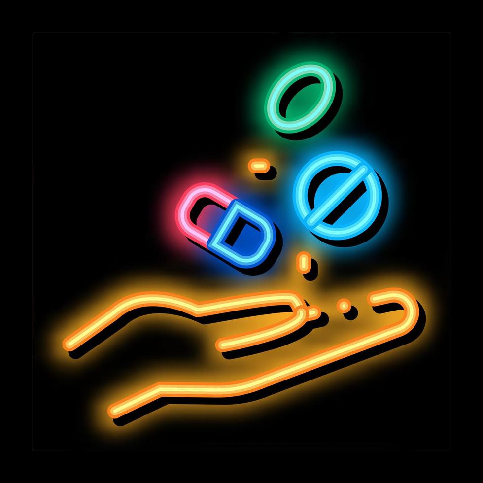 medical drugs in hand neon glow icon illustration vector