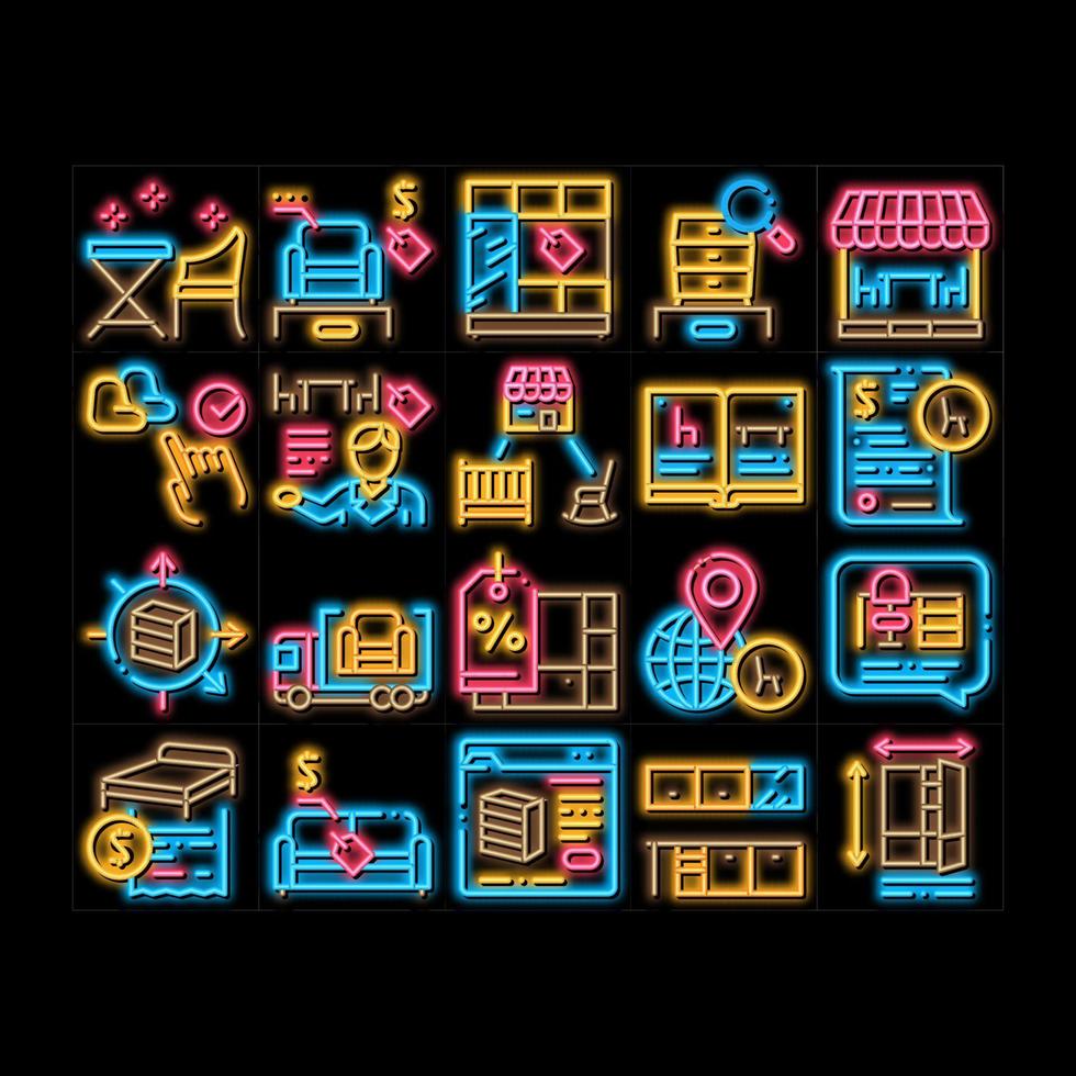 ilustración de icono de brillo de neón de mercado de tienda de muebles vector