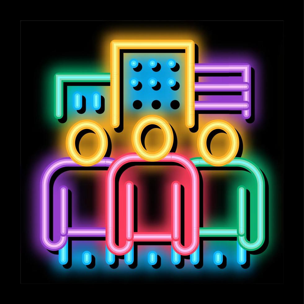 business team and city buildings neon glow icon illustration vector