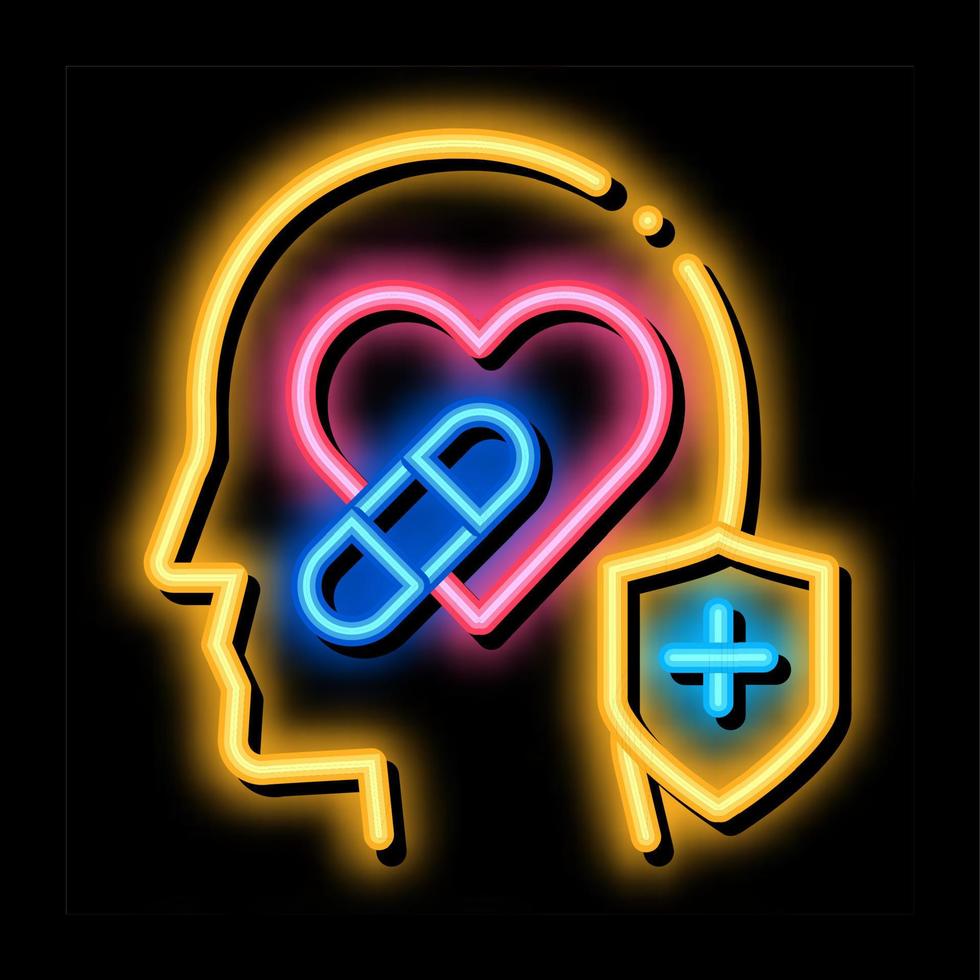 heart and head treatment neon glow icon illustration vector