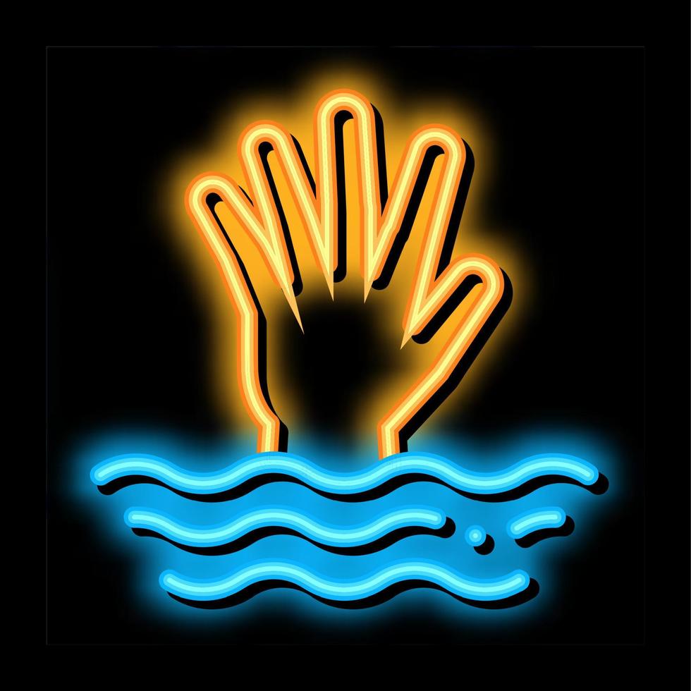 saving drowning man neon glow icon illustration vector