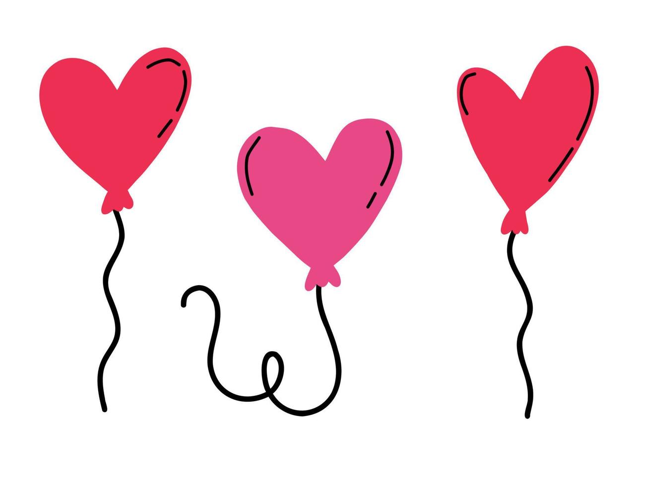 Cute colorful heart shaped balloons in doodle style. vector