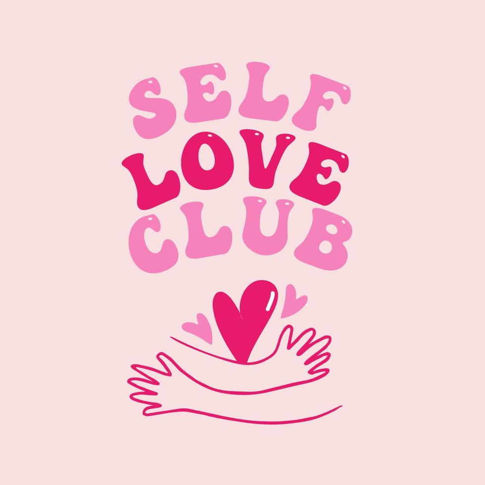 Self Love Club Illustration. Happy body positive concept. vector